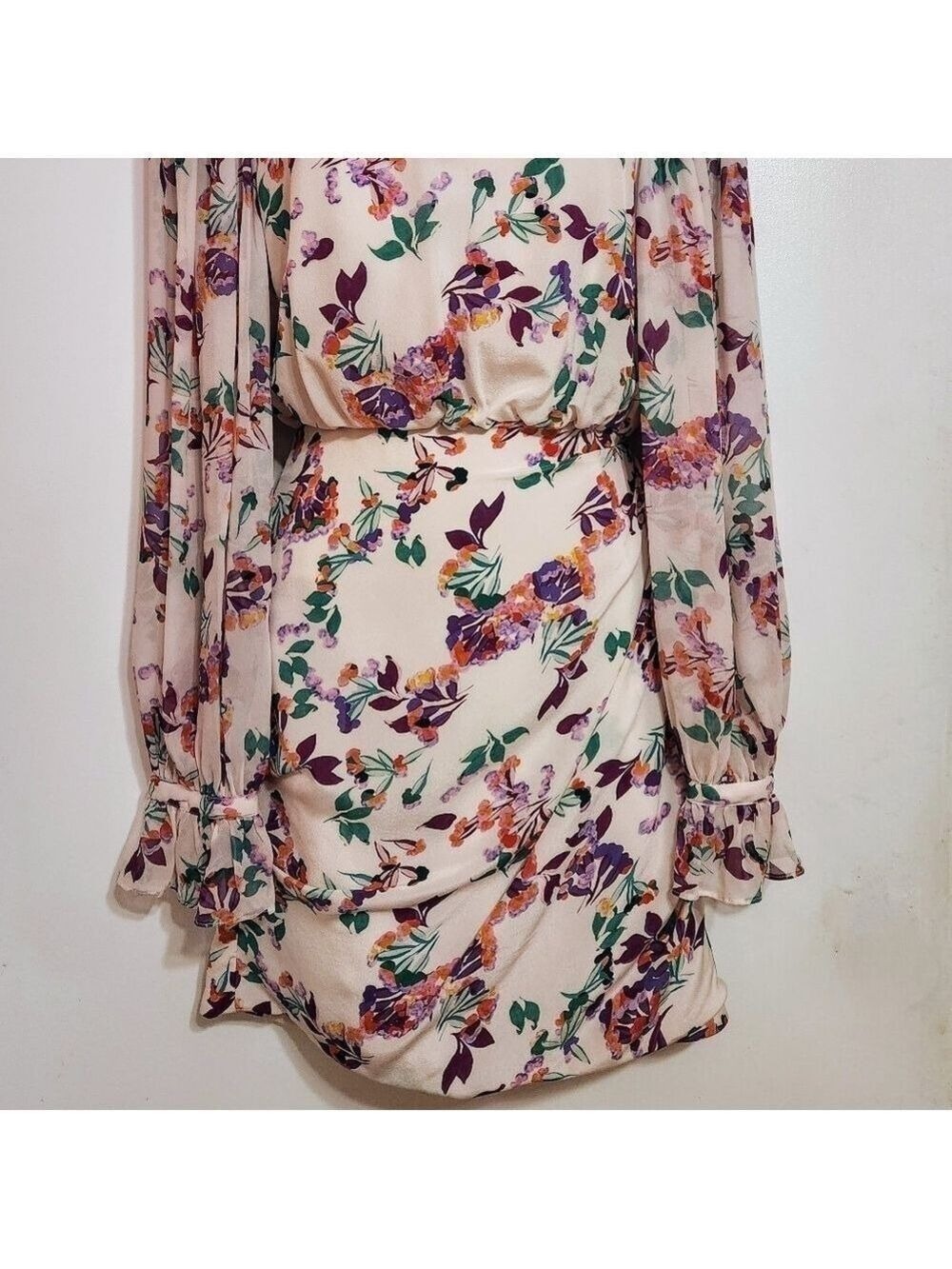 Saloni Rina Floral Silk Long Sleeve Mini Cocktail Dress - Picture 5 of 12